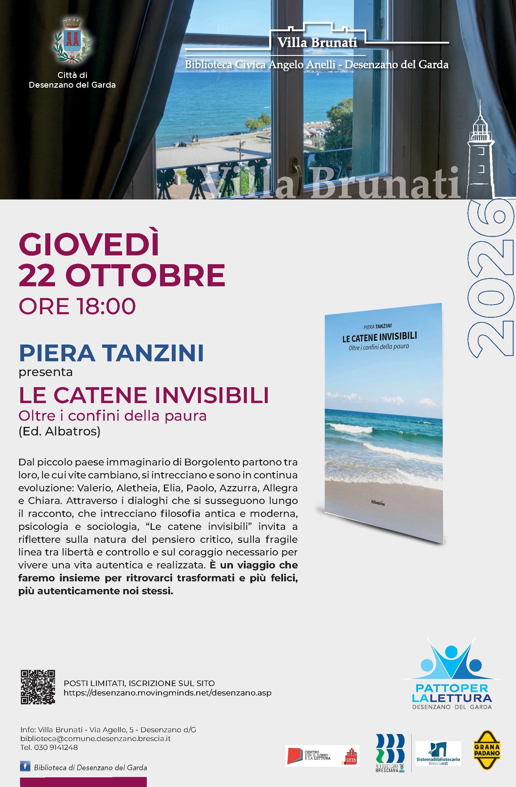 giovedì 22 ottobre, ore 18:00 Piera Tanzini presenta il libro LE CATENE INVISIBILI. OLTRE I CONFINI DELLA PAURA